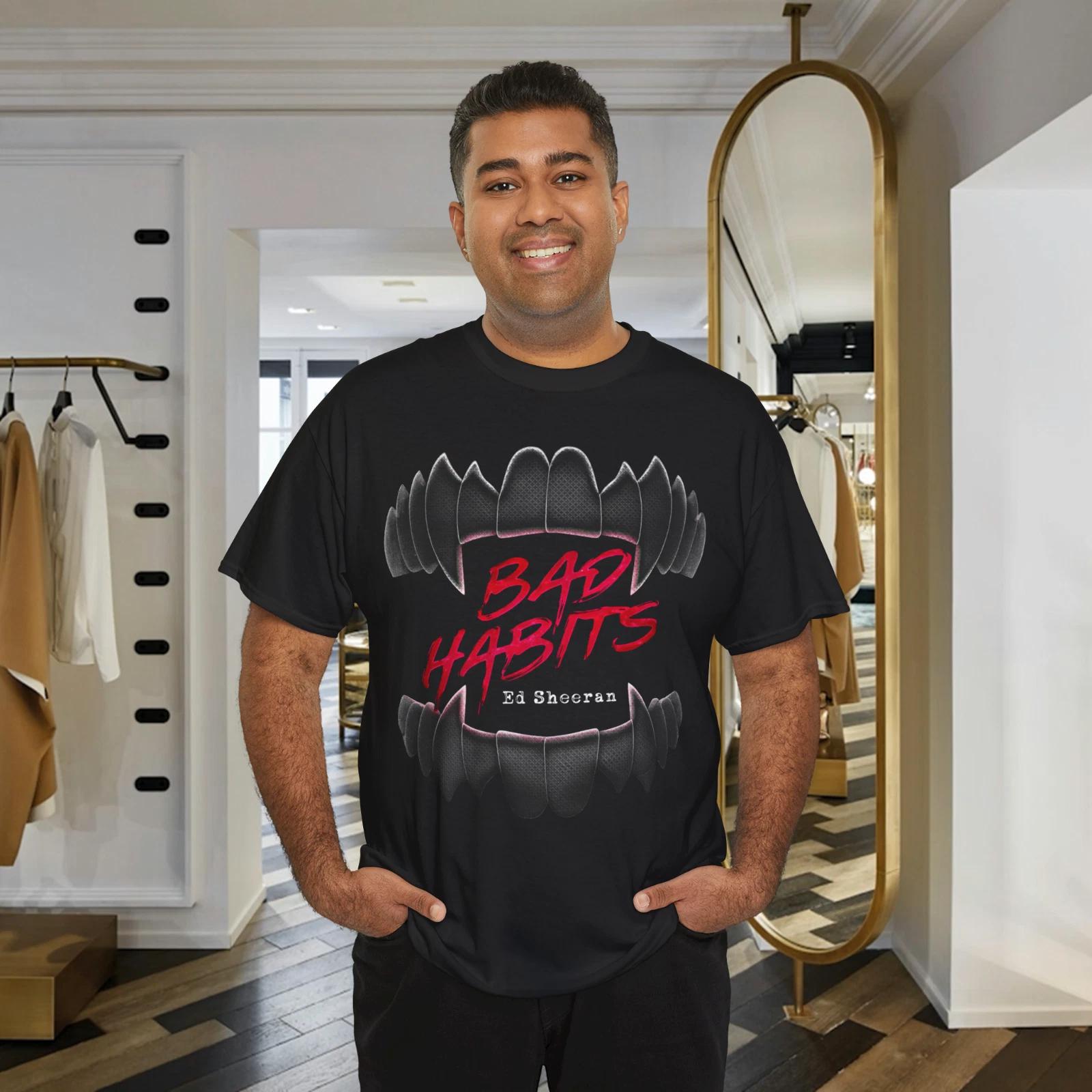 Bad Habits Graphic T-Shirt Vampire Teeth Design Unisex Black Tee 4XL