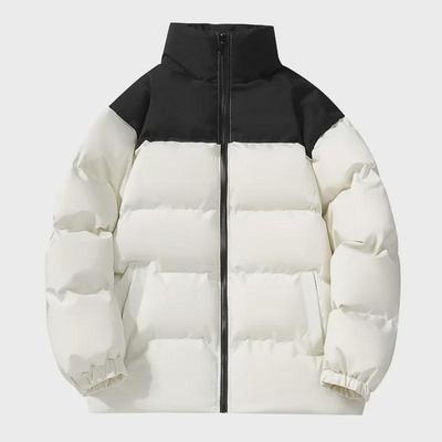 Herren Stehkragen Kontrastfarben Baumwollmantel, Herbst/Winter 2024: Warm, Locker, Bequem, Vielseitig, Lässiger Hongkong-Stil-Trend