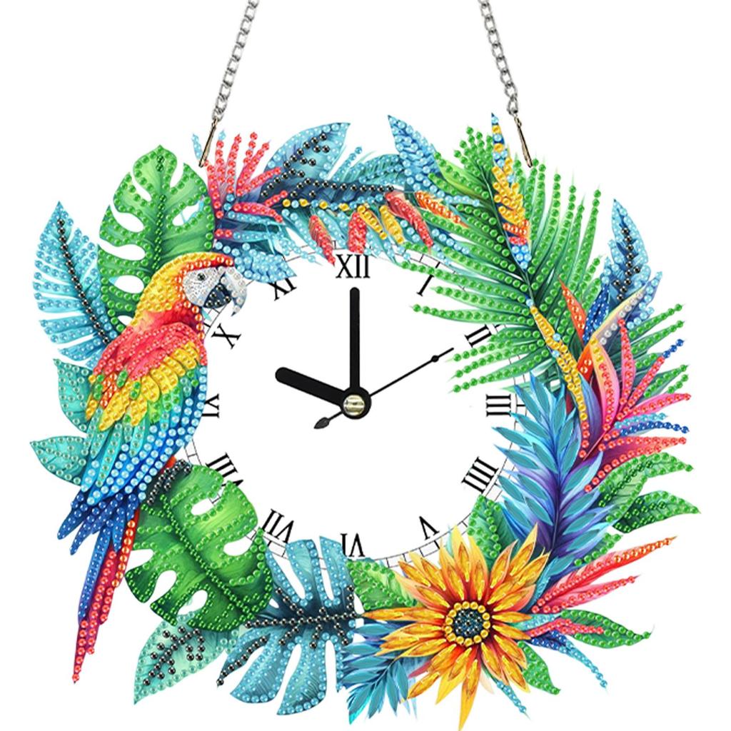 2D/Flat DIY Special Shape Rhinestone Diamond Art Clock Wall Pendants Diamond Clock Art Pendant Window Hanging Art for Home Decor