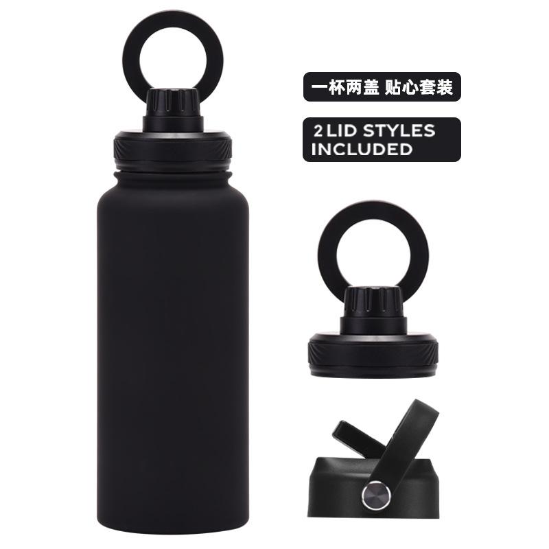 Large Capacity 1L Straw Thermos Cup, Mobile Phone Magnetic Suction Bracket, Water Cup, One Cup With Two Lids, Outdoor Sports Kettle.