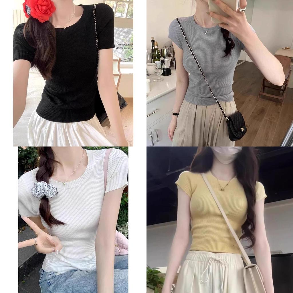 Dopamine Yellow Knit Ice Silk Sleeveless Tshirt For Summer Fashion Women