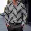 Men Casual Slim Fit Long Sleeve 3d Printed Striped Open Front Shirt