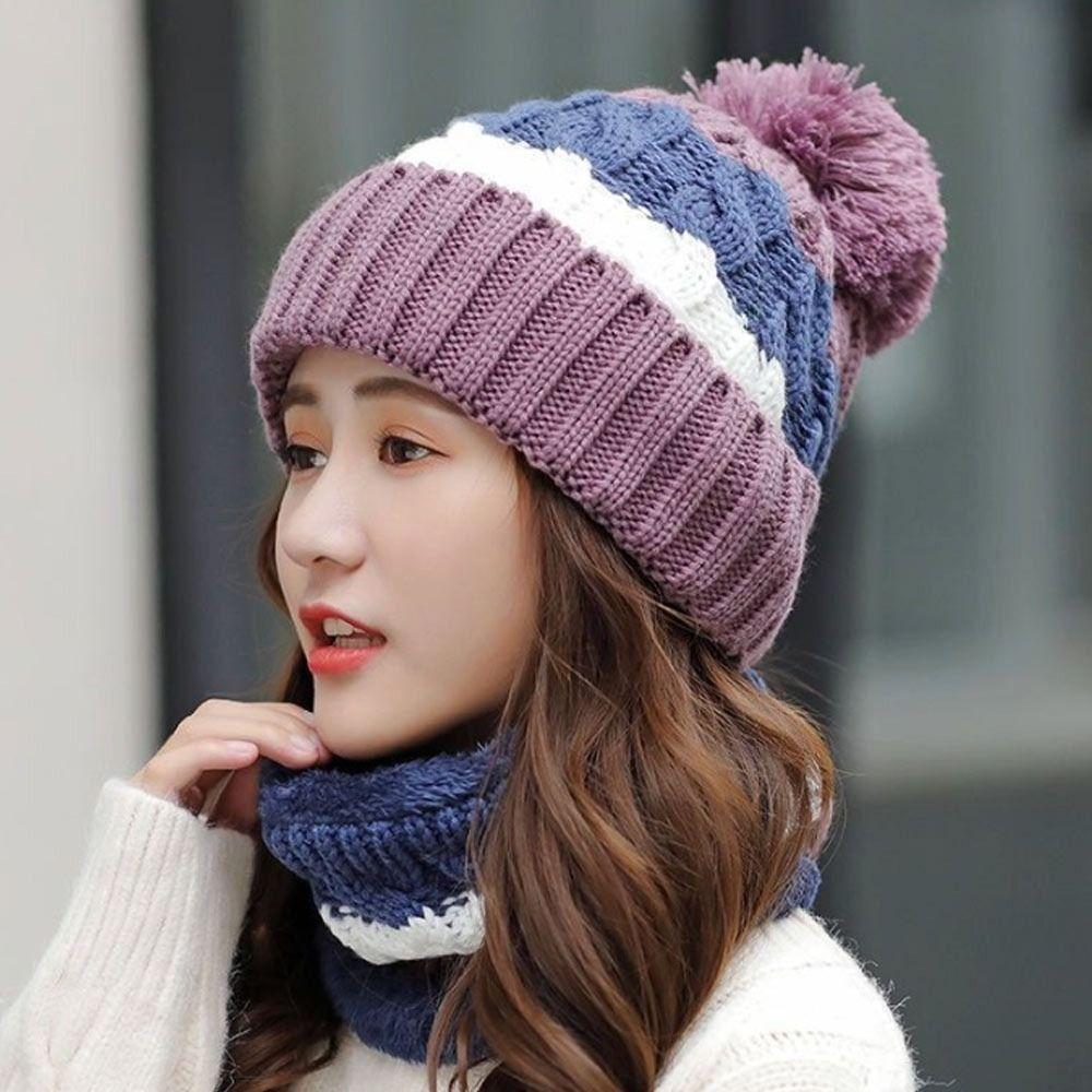 Coral Fleece Woolen Hat Soft Hooded Thermal Cap Fashion Cold Proof Scarf  School