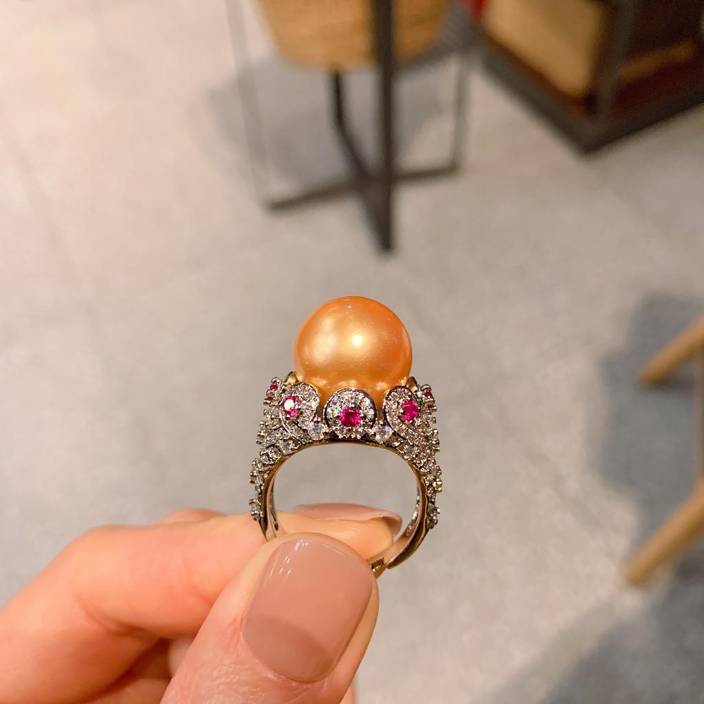 Step into wish simple Ao fritillary pearl open ring women's fashion color treasure retro ring jewelry