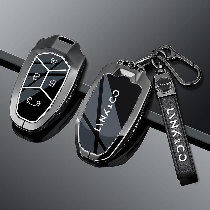 Lynk & Co 06 Car Key Cover Metal Shell for 2024 Models 01/02/03 with Stone Pattern Design and Buckle.