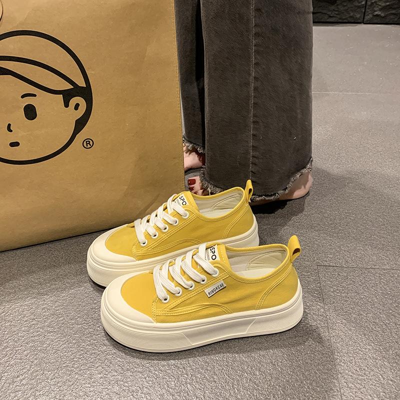 Platform canvas shoes women's 2025 summer new yellow lightweight retro breathable heightening student leisure sports board shoes
