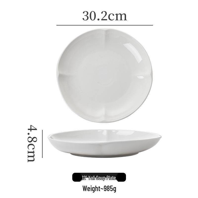 White High-Footed Ceramic Soup Bowl - Deep Plate for Home or Hotel Use