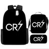 Conjunto de Mochila Escolar Infantil Estampada Cristiano Ronaldo Meninos Meninas 3 Peças Mochila de Tecido Oxford Com Lancheira Estojo