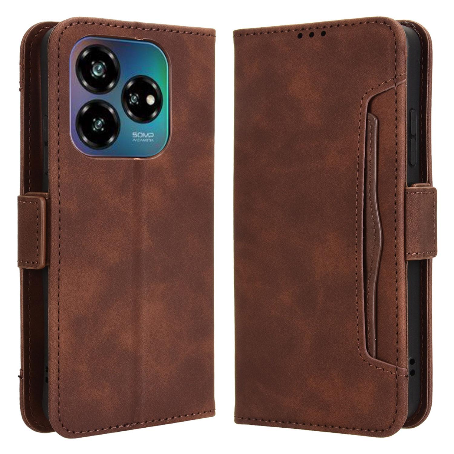 

Кожаный чехол-кошелек для телефона ZTE nubia V60 Design/Blade V60 Design с несколькими отделениями для карт Brown