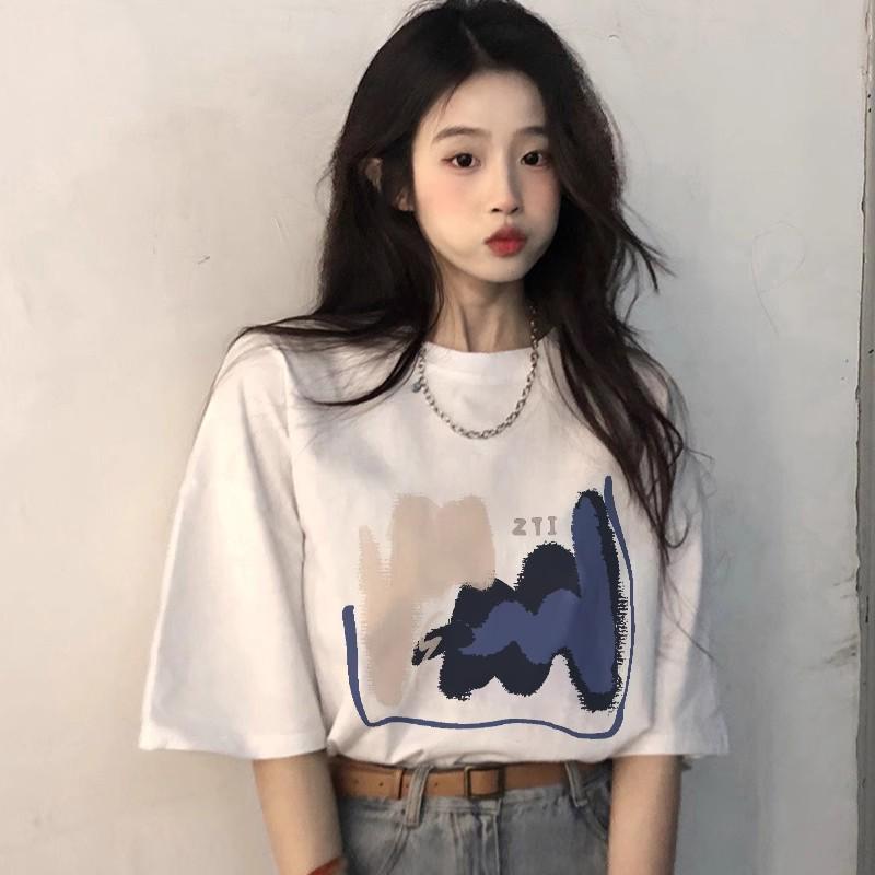 Women's Hong Kong Retro Chic Loose Black Cotton Short-Sleeve T-Shirt