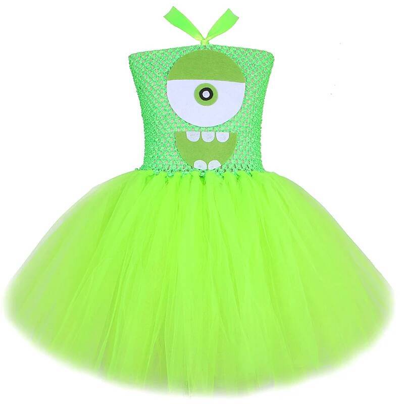 Green Big Eyed Monster Tutu Dress for Girls Mike Wazowski Halloween Costumes for Kids Baby Mr. Q Cartoon Outfit Birthday Clothes 12 Months