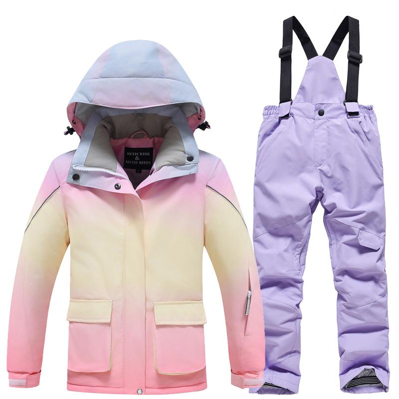Girls ski suit winter outdoor waterproof windproof thickened warm thickened snowboard double snowboard ski suit ski suit set