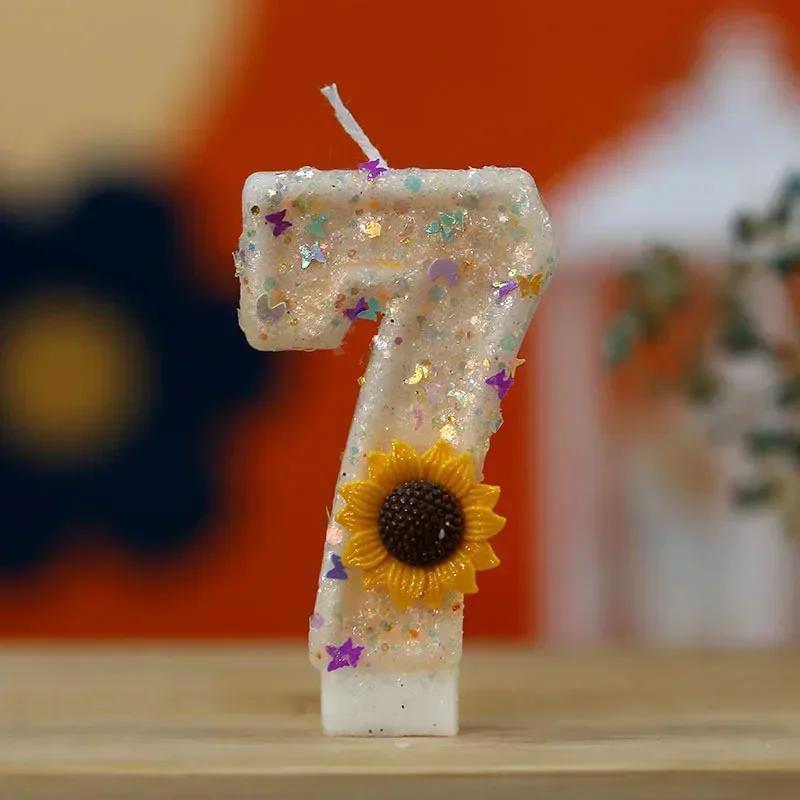 0-9 Number Candle Cake Birthday Candle Daisy Flower Decoration Party Atmosphere Candle Girl Birthday Party Decoration Sunflower