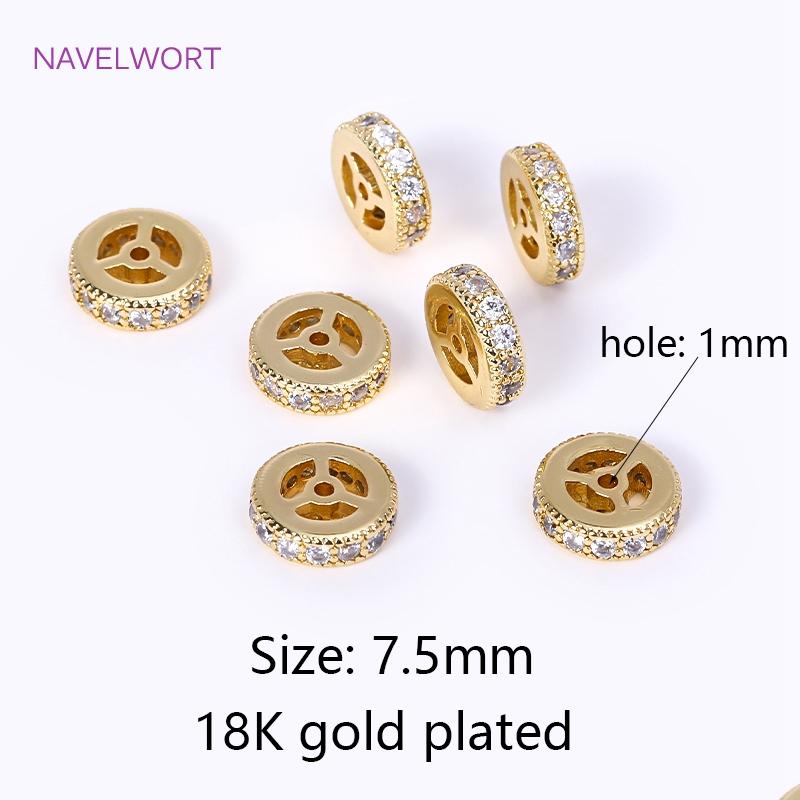 Brass 18K Gold Plated Round Wheel Bracelets Spacer Beads,Jewelry Making Supplies,Inlaid Zircon Spacer Beads DIY Accessories