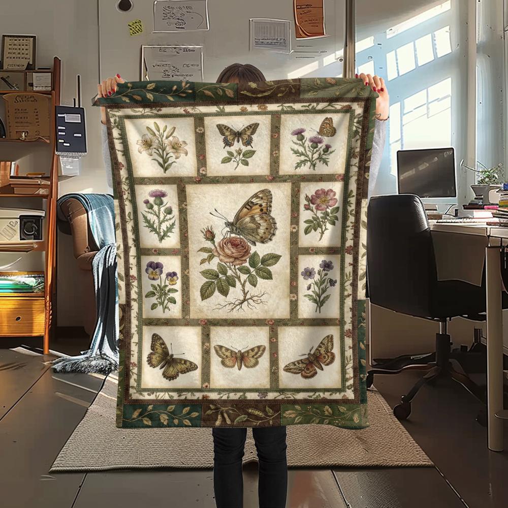 Butterfly Decoration Print Flannel Blanket, High Quality Comfortable for All Seasons, Home Decor, Warmth and Comfort, Perfect for Christmas Gifts23