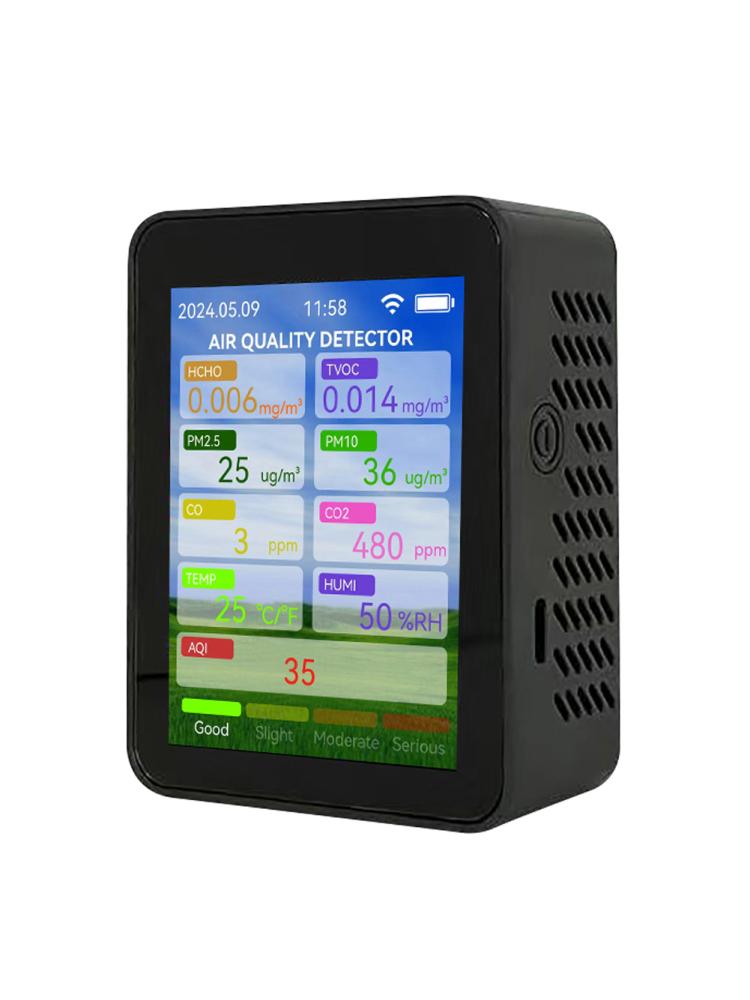

Tuya WiFi Air Quality Meter Бытовой HCHO TVOC Угарный газ CO2 PM2.5 PM10 Тестер Портативный детектор температуры и влажности чёрный