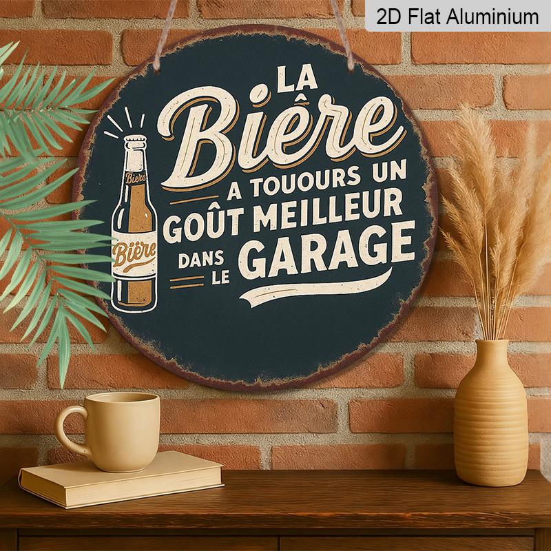 2D Flat, 1pc Round French Aluminum Sign, Vintage "Beer" Decorative Plaque, "Bar" Decor Sign, Suitable for Decorating Kitchens, Bars, Restaurants