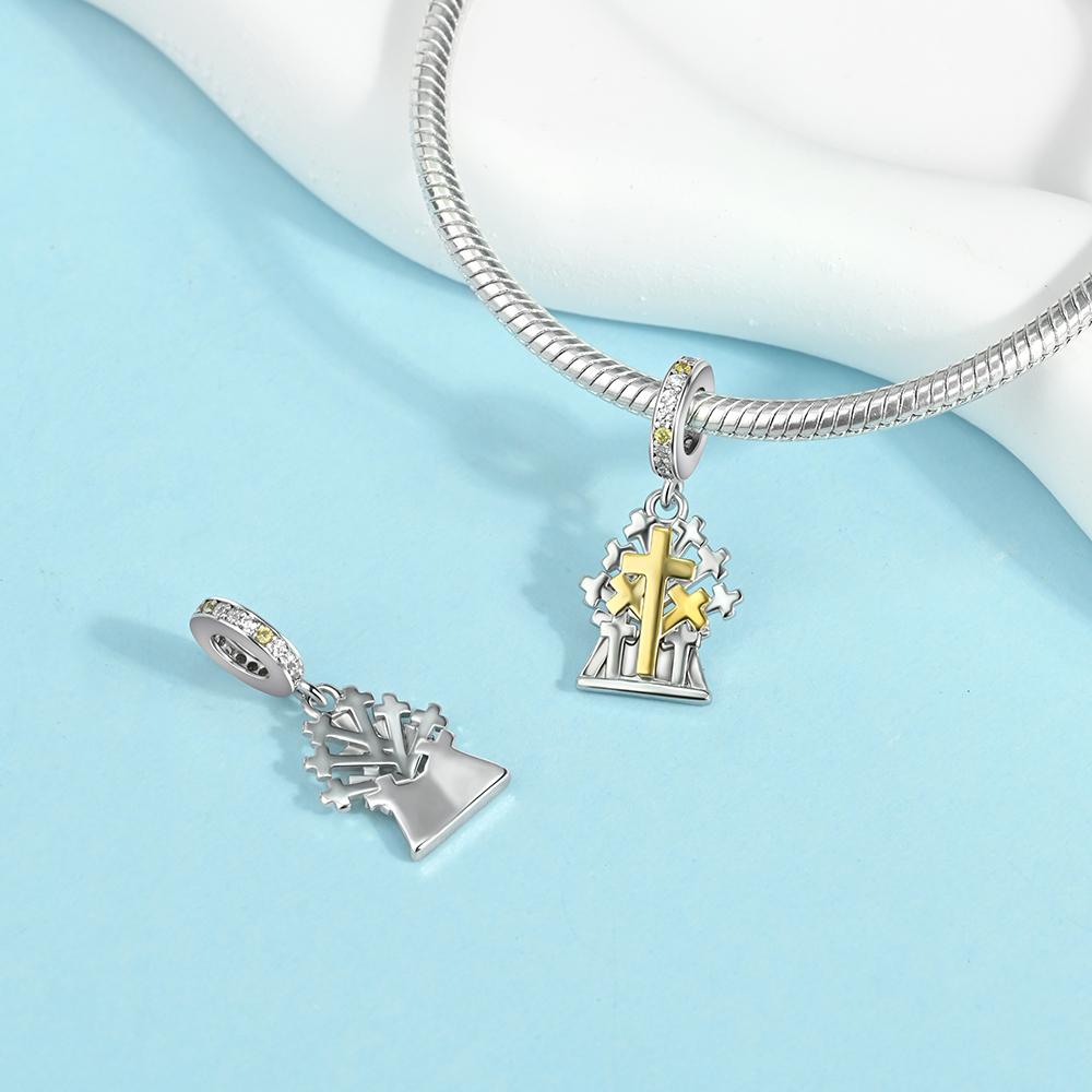 Vintage Copper Sparkling Cross Pendant Goddess Of Life Charm Fit Original Bracelet Diy Retro Jewelry Accessory