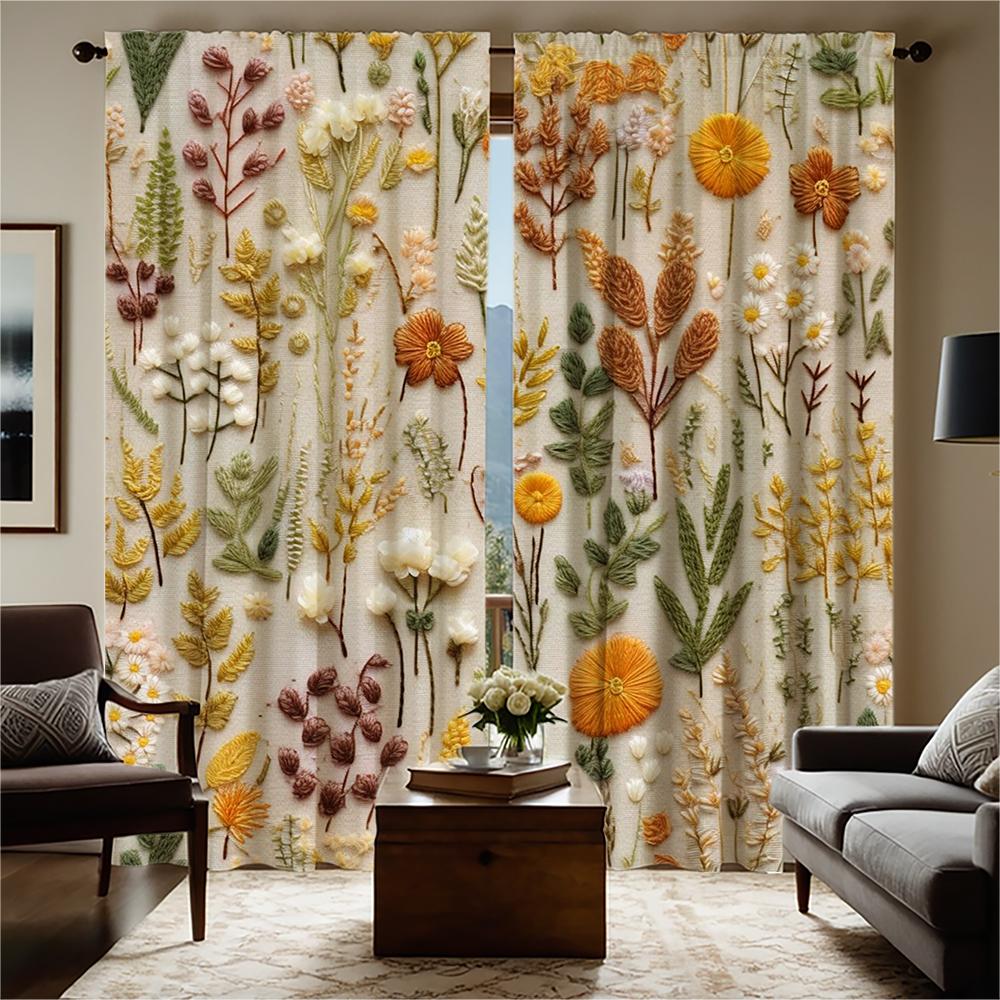 2-piece set of high-definition digital printed curtainFloral Embroidered Curtain Yellow Green Orange ColorfulHome decoration sty