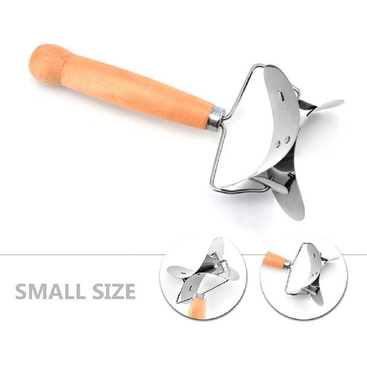 STOBAZA Rolling Dough Cutter, Dumpling Making Tool, Stainless Steel Dough Cutter Roller Diy Ravioli Dumpling Maker Device with Wood Handle