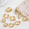 Creative Design Smooth Square Round Chunky Hoop Earrings for Women Gold Plated Thread Texture Ear Piercing Huggie Hoops Gift