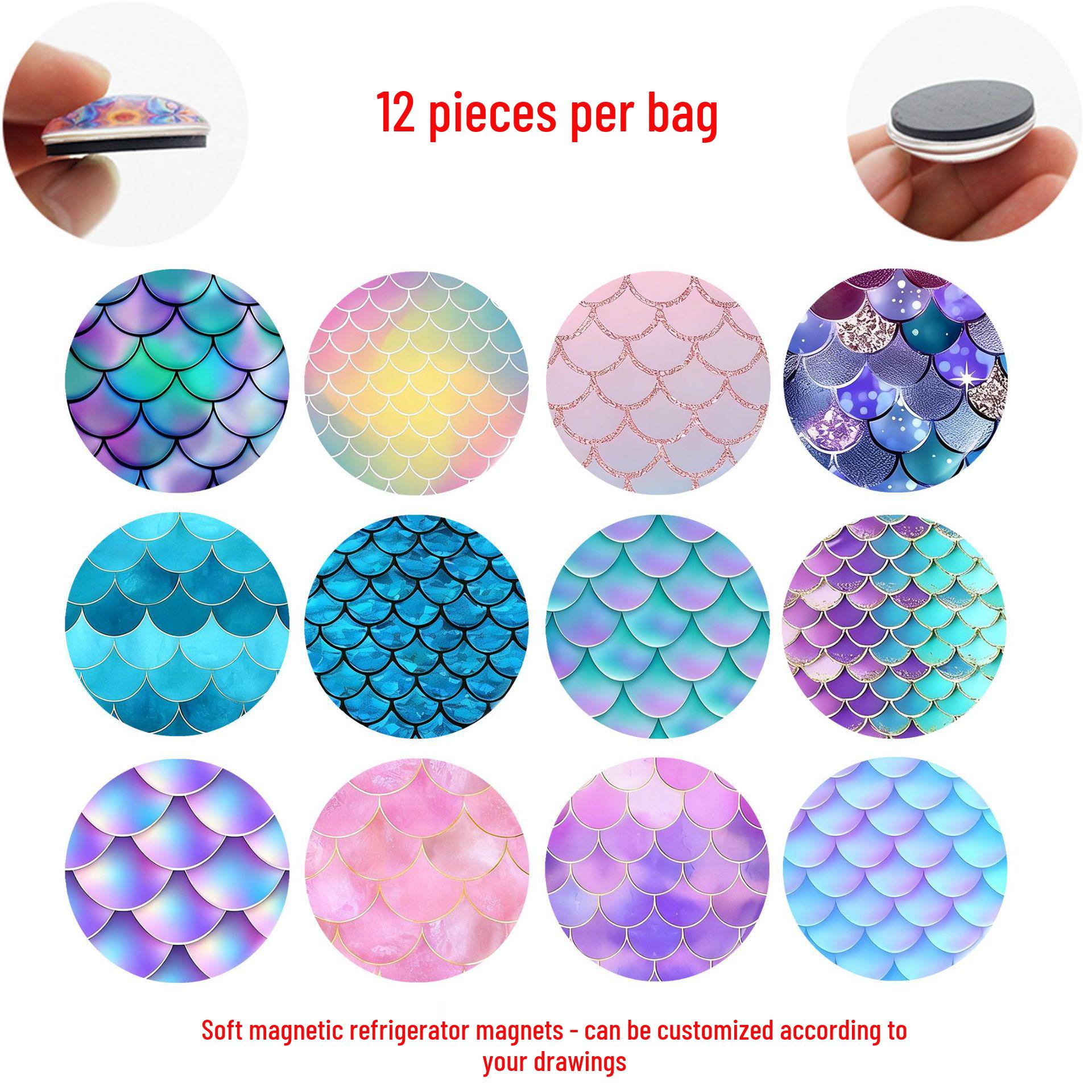 

Цветная магнитная наклейка на стекло холодильника Чешуя русалки 25mm Fridge Magnet Set of 12