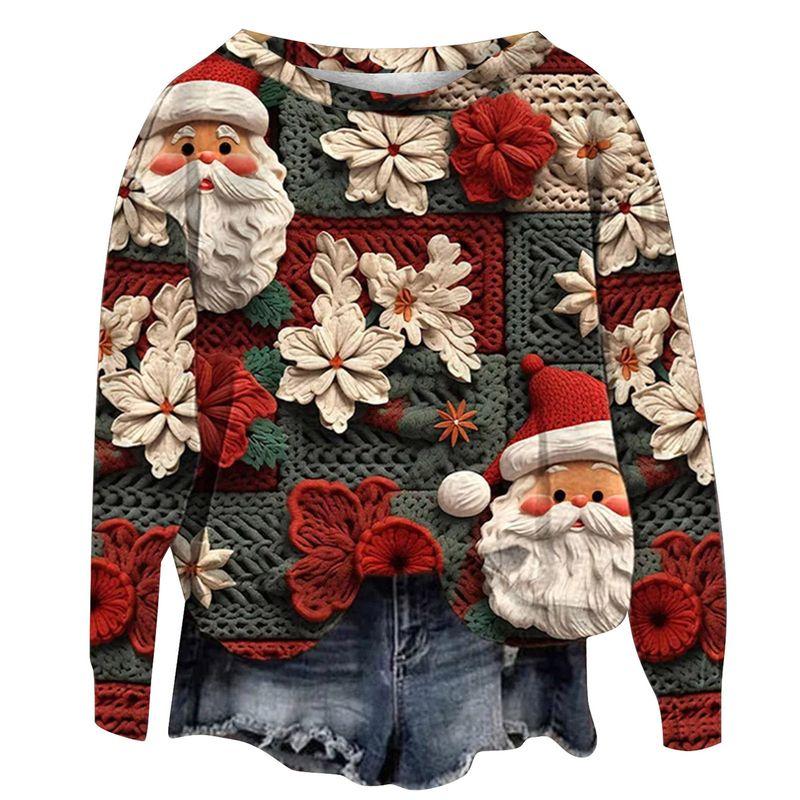 Fall and Winter Cross-Border New Arrival Sweatshirt Female 3D Digital Print Christmas round-Neck Shirt Tops Christmas Hoodie