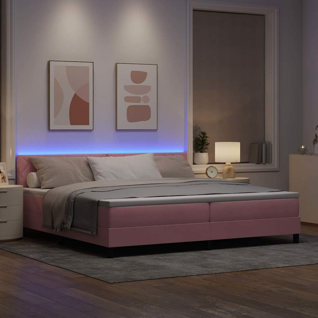LED Box Spring Bed with LED Light Strips Pink 200 x 200 cm Velvet