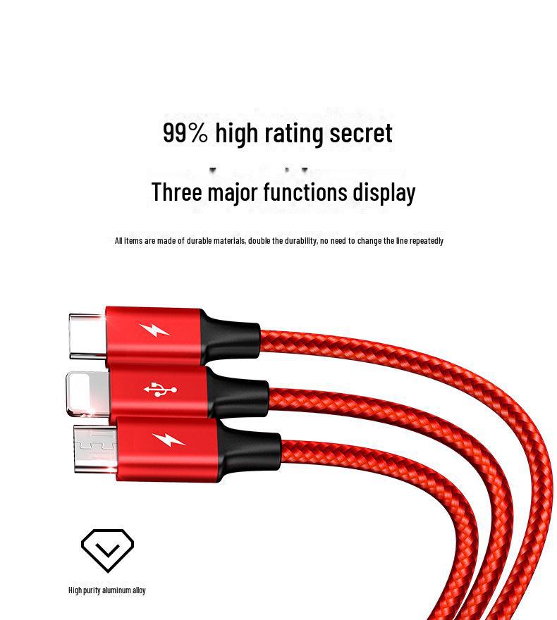 PISEN Aluminum Alloy 3-in-1 Braided Data Cable for Apple, Android, Type-C Devices