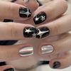 Black and Silver Y2K Nail Stickers with Star Design - Short Wearable Nail Tips