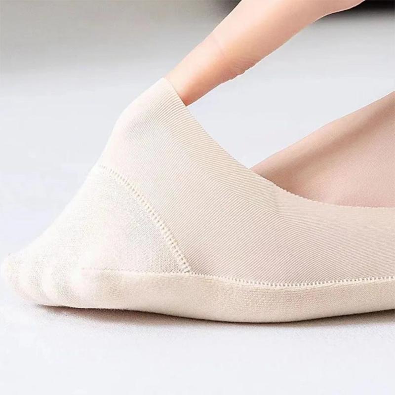 5 Perechi/set Șosete din Bumbac de Calitate cu Panouri din Mătase de Gheață pentru Femei, Multicolore, Decolteu Jos, Antiderapante, Fashion, Dulci, Șosete Barcă