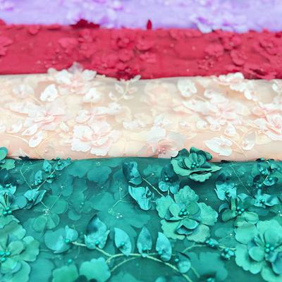 3D Bloemen Gaas Tule Kant Stof Hand Geborduurd Garen Stof Voor Diy Naaien Bruidsjurk Kleding Materiaal
