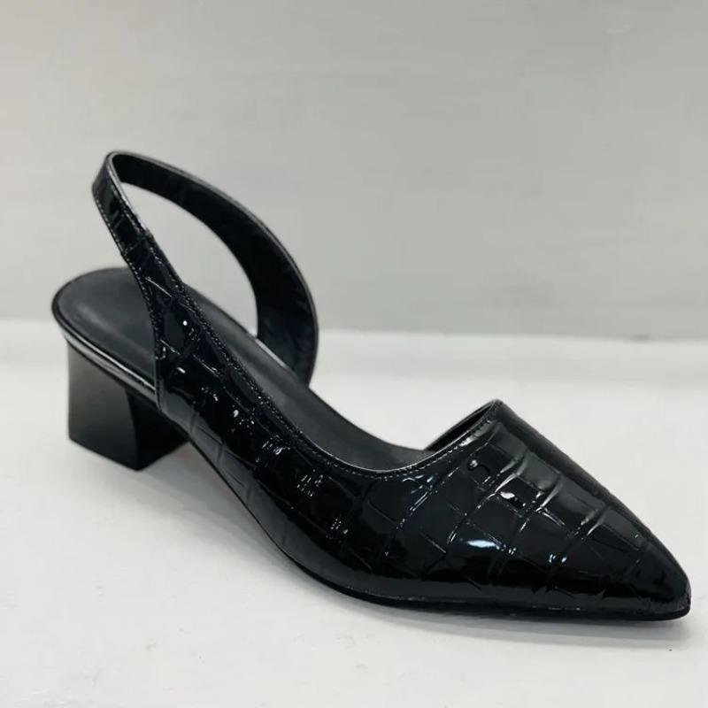 Women Pointed Toes Pumps Mid Chunky Heels Slingback Sandals Summer Vintage Lady Female Slippers Shoes Fashion