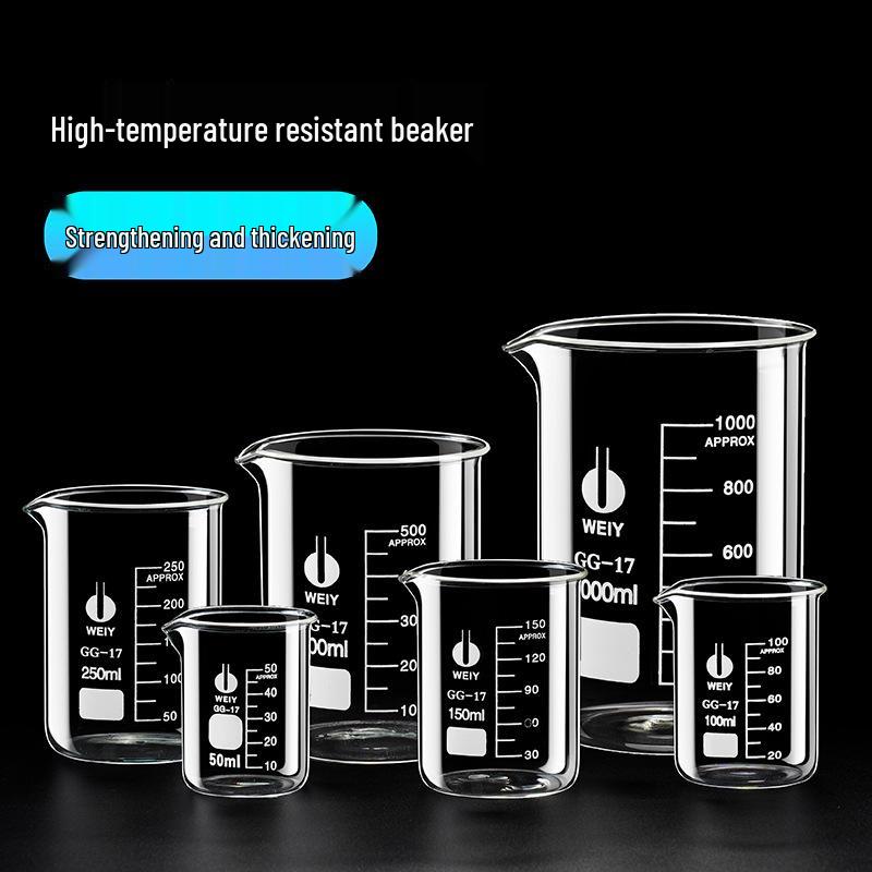 High-Temperature Resistant Glass Beaker Set: 50/100/150/500/1000ml Graduated Measuring Cups.