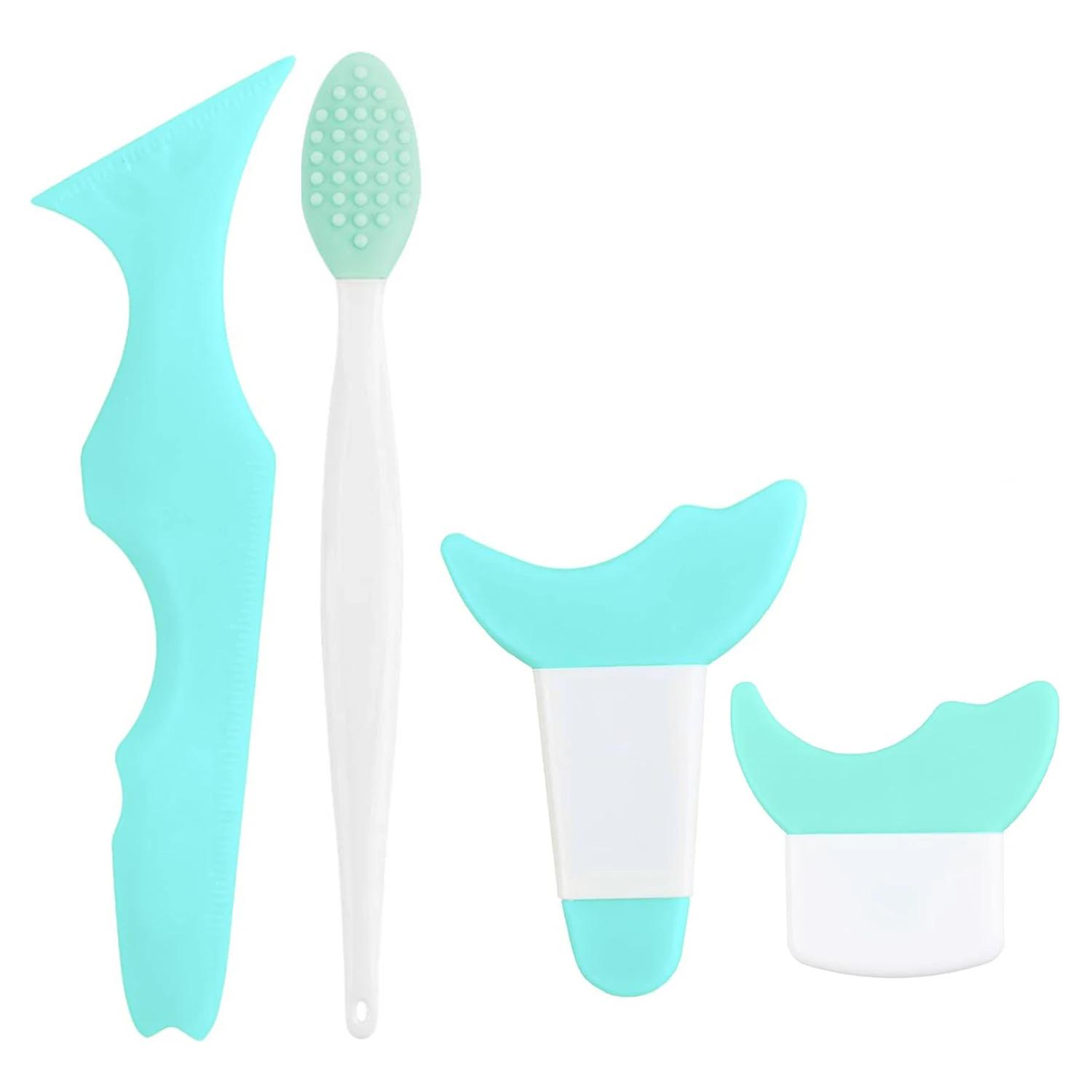 

4Pcs Set Eye Makeup Assistance Tool Set With Nose Brush Silica Gel Multifunctional Makeup Tools For Women eyebrow stencil синій