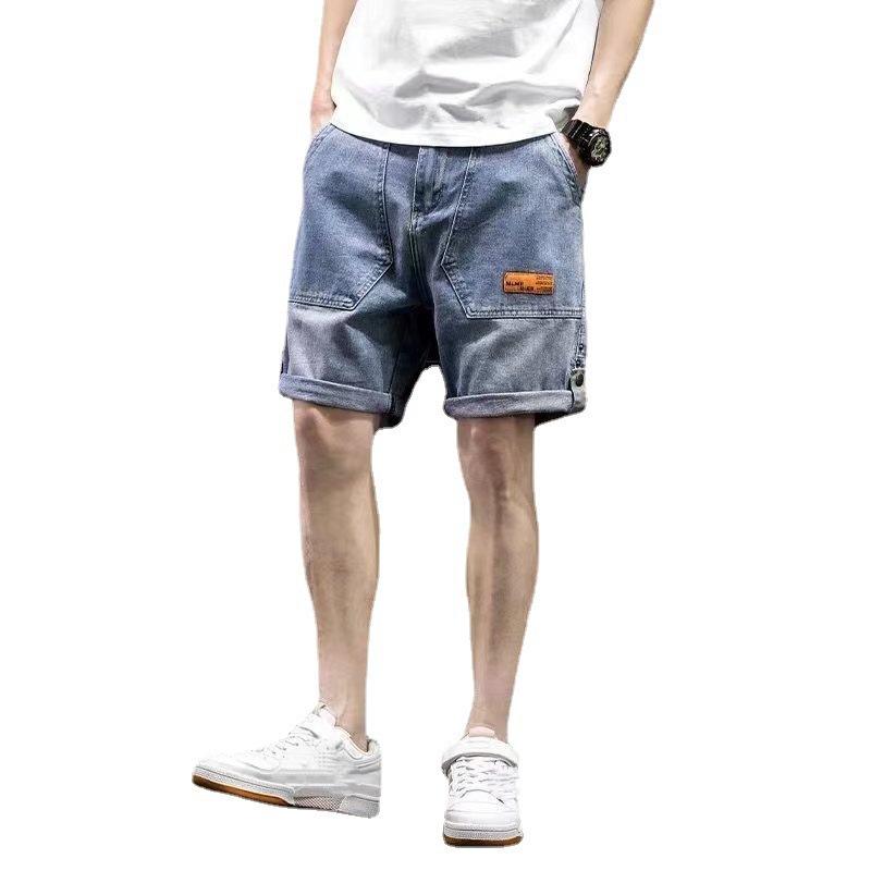 New Summer Men's Washed Denim Shorts American Retro Solid Color High Street Shorts Loose Casual Straight Large Size Denim Shorts