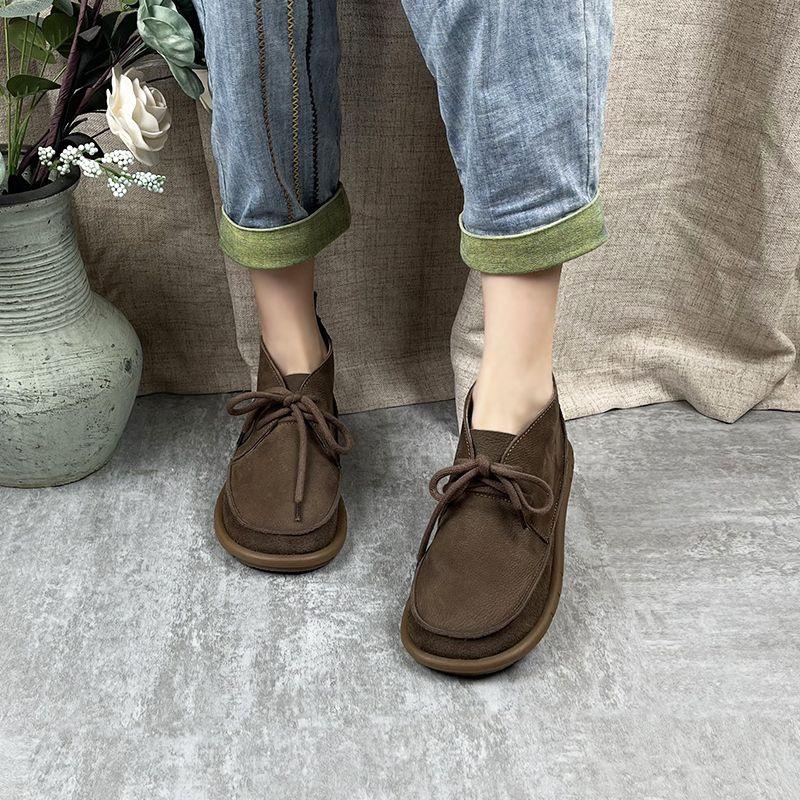 Spring and Autumn Woman's Handmade Soft Sole Casual Flats Women Shoes Round Toe Shallow Soft Sole Loafers Retro Solid Color Shoes