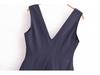 2025 Spring Women's European & American V-Neck Zipper Midi Dress