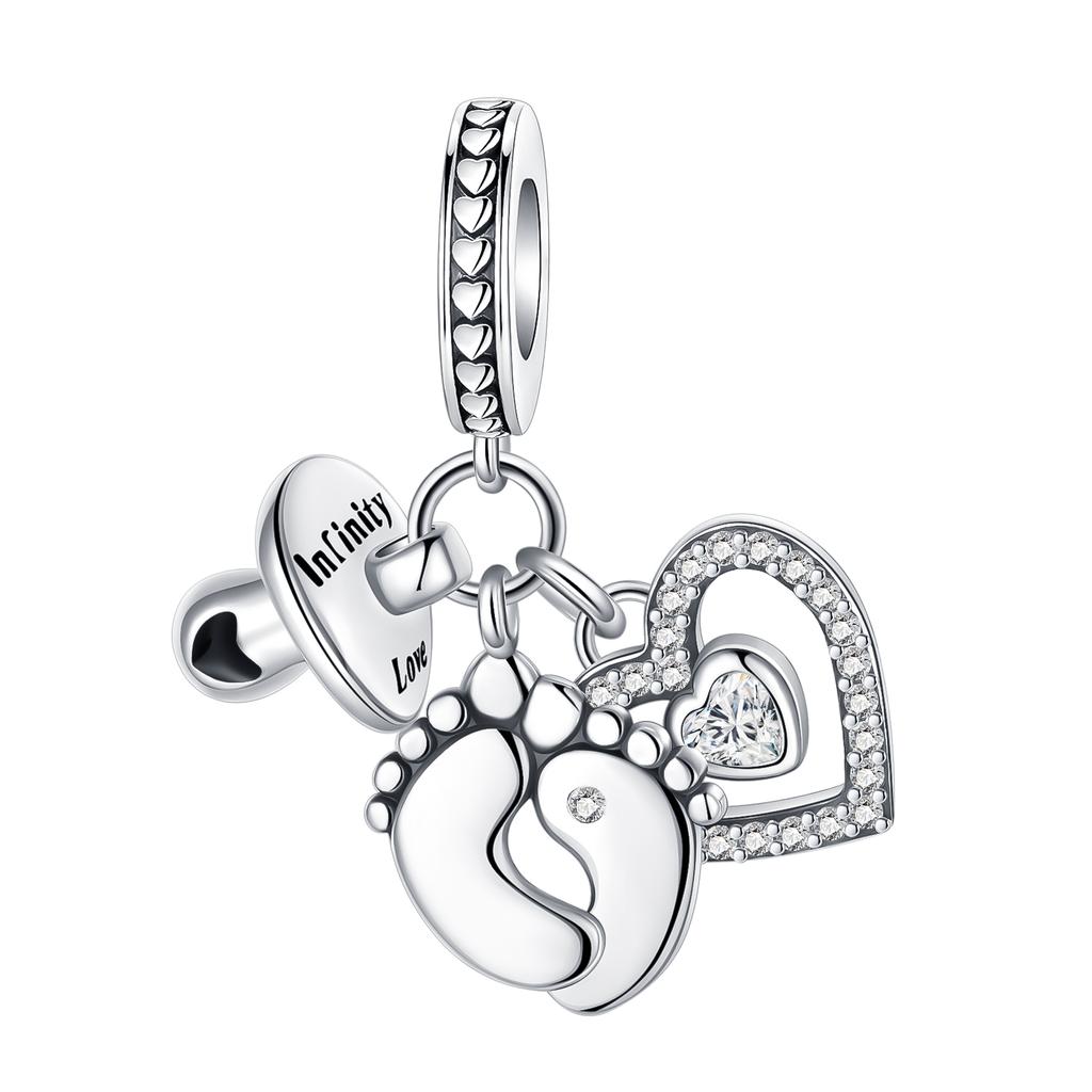 Boy Girl Pendant Heart-Shaped Flower Zircon Beads Jewelry Beads For Original Bracelet Plata De Ley Boutique Charms Gift