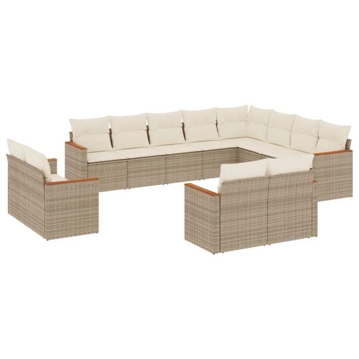 VidaXL Salon de Jardin avec Coussins 12 pcs, Canapés de Terrasse, Ensemble de Meubles de Patio, Mobilier d'Extérieur, Beige 3258915