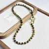 Elegant Tiger Eye & Melanite Beaded Necklace with Stainless Steel OT Buckle - Fashionable Collarbone Chain