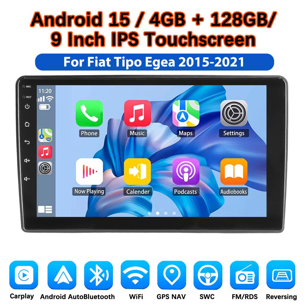 4+128GB For Fiat Egea Tipo 2016-2020 Android 15 Car Radio Multimedia Video Player GPS AI Voice carPlay GPS Navi RDS WIFI Head Unit Stereo DAB+ DVR