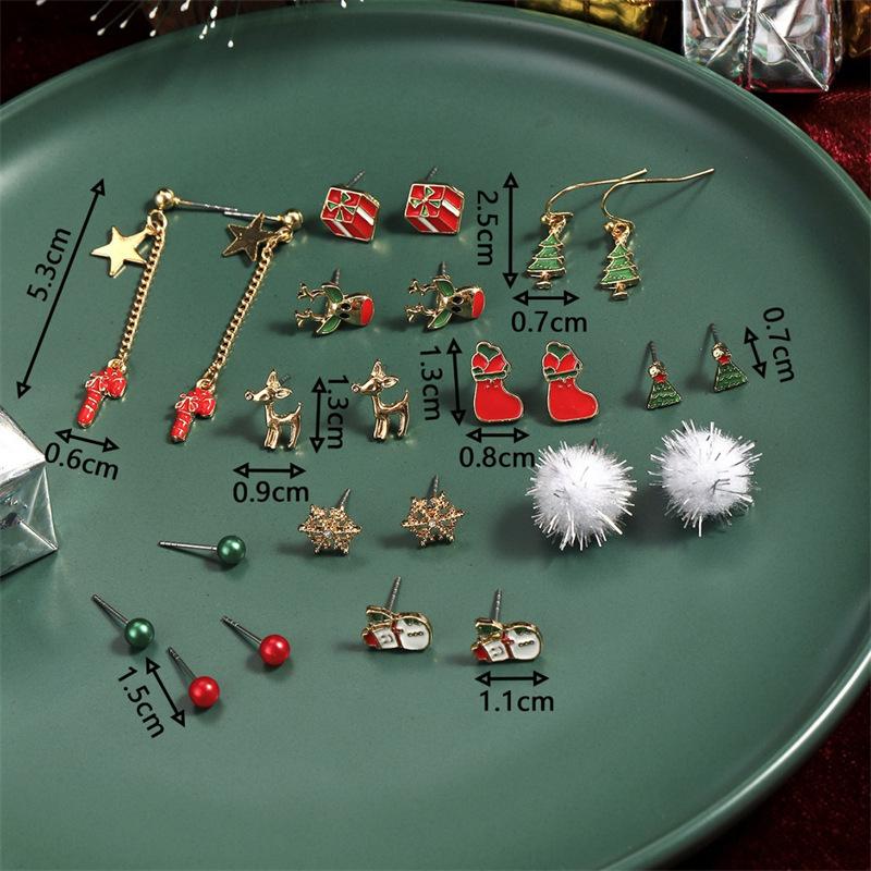 24Pcs Christmas Earrings Set For Women Small Shiny Zircon Xmas Tree Santa Claus Snowflake Earring Party Jewelry Accessories Gift