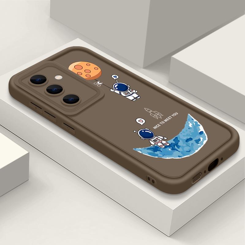 Cartoon Astronaut Pattern Matte TPU Case For Samsung S25 Edge S24 FE S23 Ultra S22 A56 A36 A26 A16 A15 A55 A35 Soft Shockproof Anti-Fall Phone Cover