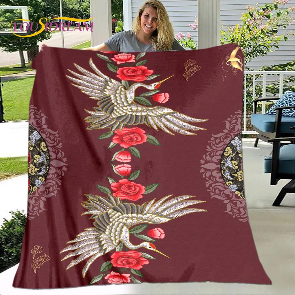 3D Classical Chinese Crane Blanket,Flannel Blanket Throw Blanket,Warm Blanket for Home Living Room Bedroom Beds Sofa Picnic Kid