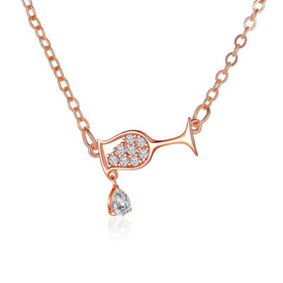 Shiny Cubic Zirconia Pendant Chain Wine Goblet Shape Love Heart Shape Necklace