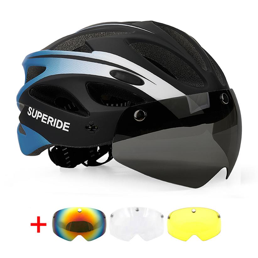 Casco de Bicicleta de Carretera Recargable Superide para Hombres y Mujeres Casco de Ciclismo con Visera y Luz Trasera Casco Deportivo para Bicicleta de Montaña MTB con Gafas
