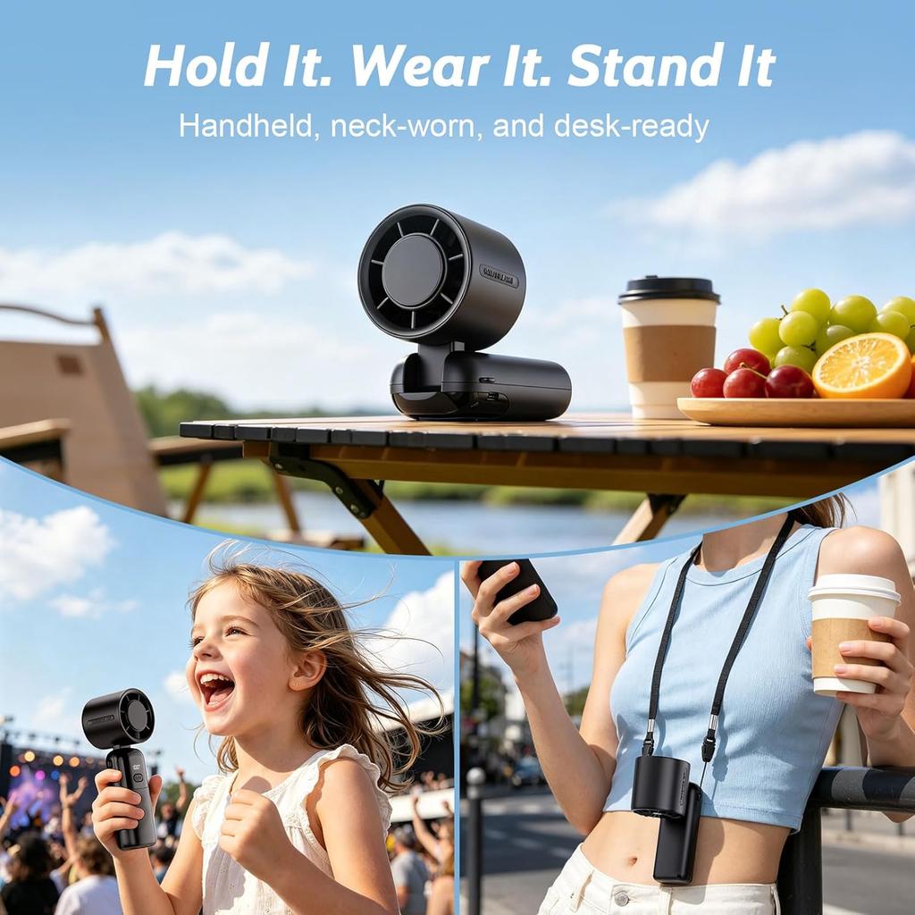 3-in-1 Portable Handheld Turbo Fan 1800mAh Rechargeable 1-100 Stepless Speeds LED Display Black