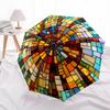 1pc Colorful Stained Umbrella - Automatic Open/Close, Portable Folding Umbrella with 8-Rib Sturdy Frame, Durable Iron & Plasti