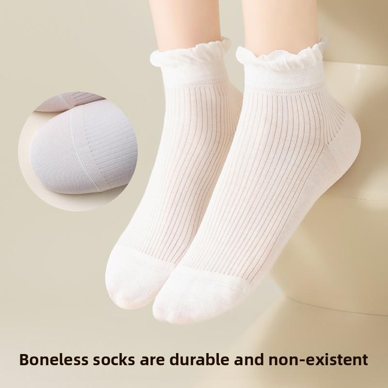 3 Pairs of Women's Spring Summer Cotton Thin Mesh Lace Solid Color Short Socks